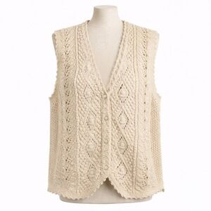 Vintage Deans of Scotland Cable Knit Textured Sweater Vest M Cottagecore Granny